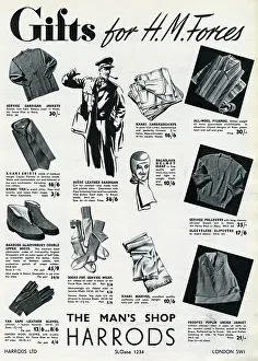 Pullovers: Advert for Harrods gifts for the H.M forces 1939