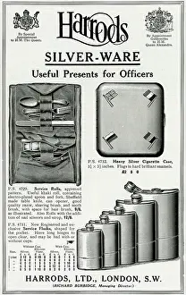 Flasks: Advert for Harrods silver-ware 1914