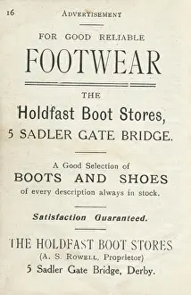 Sadler: Advertisement for Holdfast Boot Stores, Derby