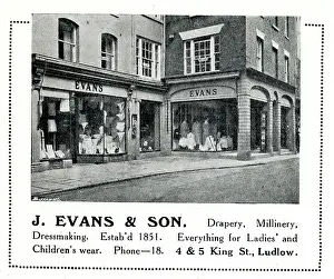 Shopfront: Advert for J Evans & Son, Clothes Shop, Ludlow