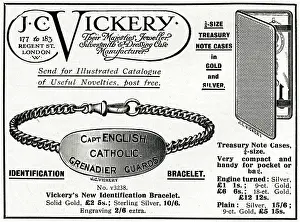 Vickery: Advert for J.C. Vickery indentification bracelets 1916