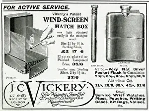 Vickery: Advert for J.C. Vickery wind screen for match box 1914