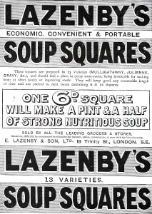 Squares: An advertisement for Lazenby's dried soup squares