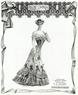 Ribbons: Advert for M. A. Claverie women's corsets & petticoats 1905