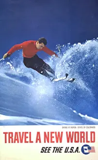 Leaflet: Advertisement - man skiing at Aspen, Colorado