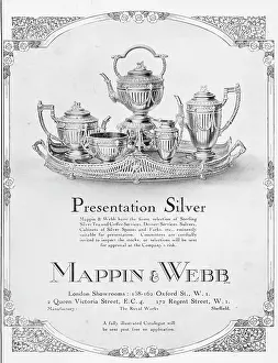 Silverware: Advert for Mappin and Webb presentation silver ware, 1925