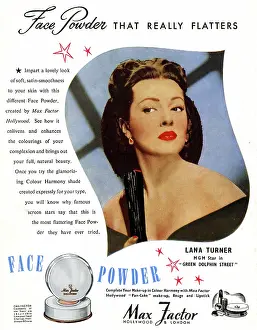 Dolphin: Advert for Max Factor face powder, Lana Turner