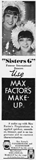 Factors: Advert for Max Factor's makeup featuring the Sisters G, 1930
