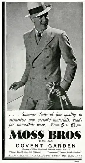 Gentlemans: Advert for Moss Bros summer suits for men 1934