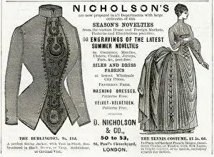 Bustles: Advert for Nicholson's women's summer clothing 1886
