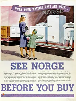 Refrigerator: Advertisement for Norge kitchen appliances