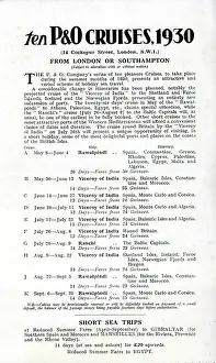 Cruises: Advert, Ten P & O Cruises, 1930