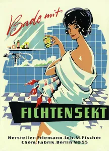 Tubs: Advertising panel for Fichtensekt bath salts, circa 1955