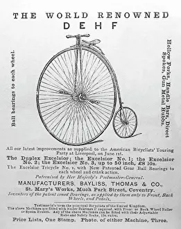 Excelsior: Advertisement for penny farthing bicycle from 1875