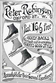 Galoshes: Advert for Peter Robinson Victorian boots 1901