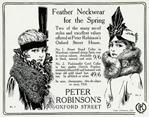 Neckwear: Advert for Peter Robinson's feather neckwear 1916