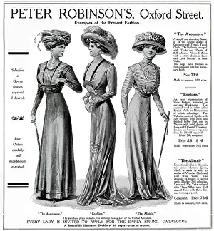 Neckline: Advert for Peter Robinson's women's spring dresses 1909