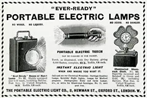 Flashlight: Advert for Portable hand-held lamps and torch 1902