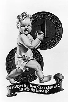 Pennies: Advertising poster for savings bank