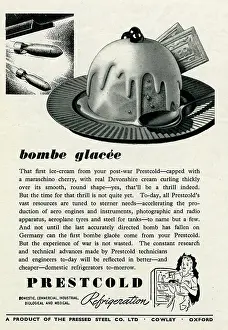 Icecream: Advert for Prescold, bombe glacee icecream 1945