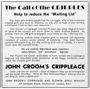 Crippleage: Advert requesting support for John Groom's Crippleage