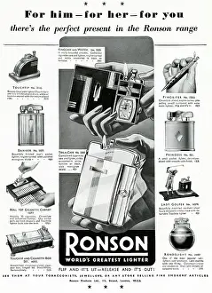 Lighters: Advert for Ronson lighters 1937