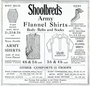 Flannel: Advert for Schoolbred's army shirts and pyjamas 1914