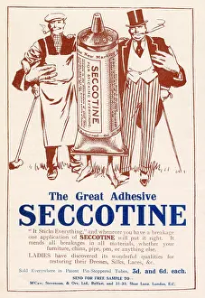 Sticking: Advert for Seccotine refined liquid fish glue 1912