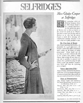 Perfumery: Advert for Selfridge's featuring the actress Gladys Cooper