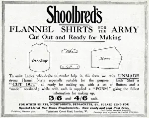 Shoolbred: Advertisement for Shoolbred's flannel shirts, WW1