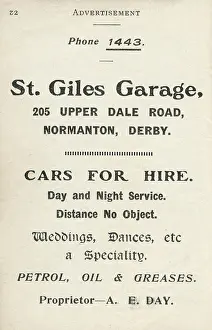 Speciality: Advertisement for St Giles Garage, Normanton, Derby