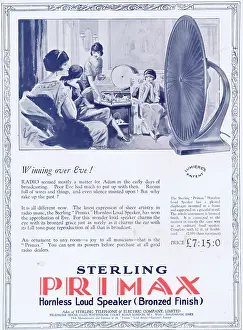 Advert for Sterling Primax hornless loud speaker, 1925
