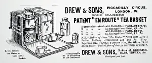 Kettle: Advertisement for tea basket and kettle, London, 1895