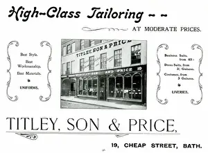 Cheap: Advert for Titley, Son & Price, Tailors, Bath