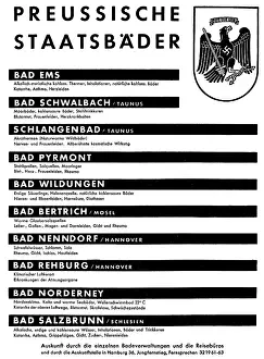 Spas: advertising, tourism, Prussian State Spas, advert