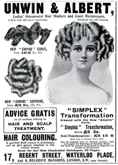 Hairpiece: Advert for Unwin & Albert women's coiffure 1908