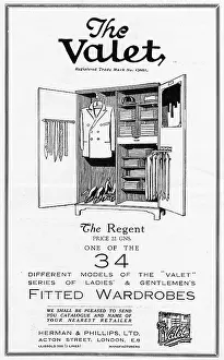 Wardrobes: Advert for The Valet fitted wardrobes, 1927