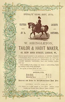 Tailoring: Advert, W Shingleton, Tailor & Habit Maker