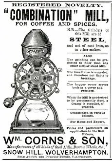 Grinder: Advert for Wm. Corns & Son, combination Coffee Mill 1888