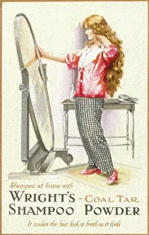 Wrights: Advertisement for Wright's coal tar shampoo powder
