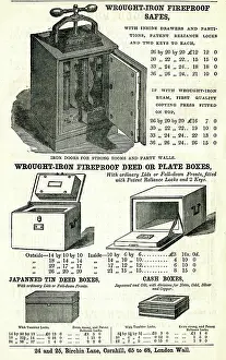 Cornhill: Advert, wrought-iron fireproof safes and deed boxes