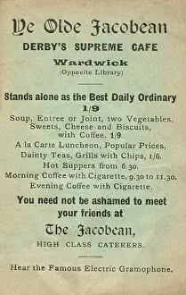 Ashamed: Advertisement for Ye Olde Jacobean cafe, Derby