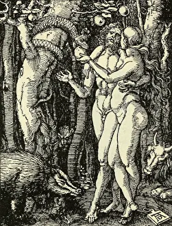 Sinning: Adam and Eve take the apple in the Garden of Eden