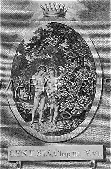 Sinning: Adam and Eve take the apple in the Garden of Eden