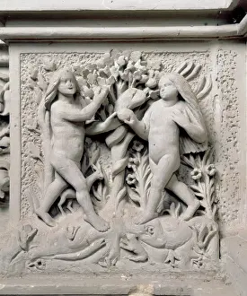 Lecce: Adam and Eve. Close-up of