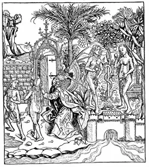 Chronicle: Adam and Eve, tempted by the Serpent, eat from