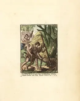 Hollar: Adam and the skeleton of Death uprooting a tree