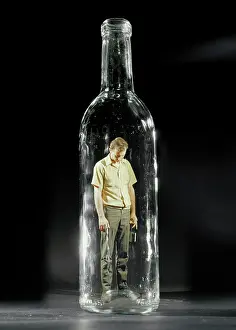 Booze: Addiction Symbolic Composite Dejected Man Head Bowed
