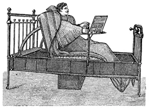 Sickbed: Adjustable sick-bed with patient, 1902