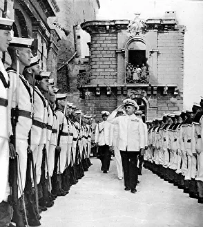 Valetta: Admiral Dzara inspecting Royal Marines, Malta, Second World